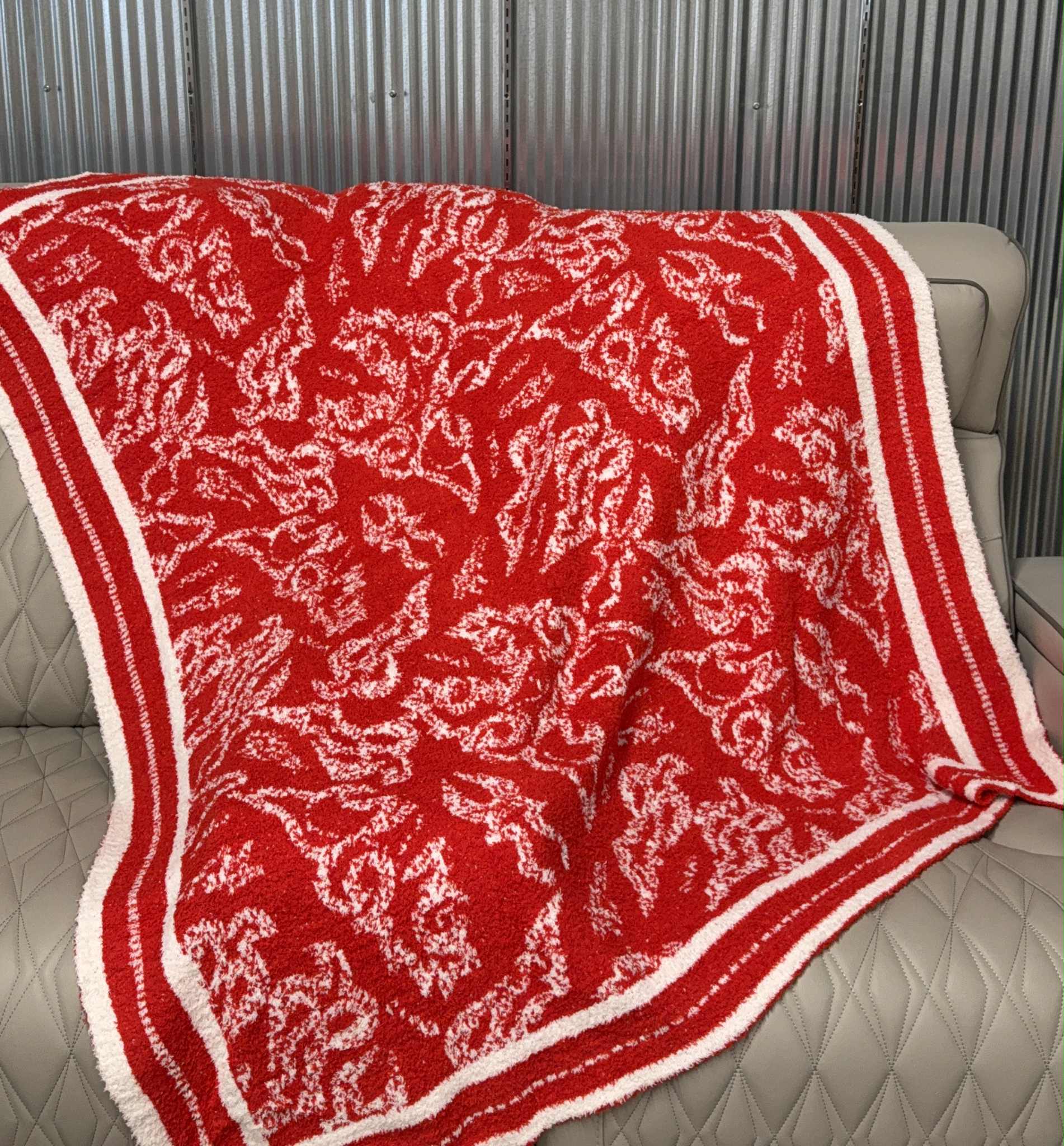 Red & White Boot Stitch Blanket