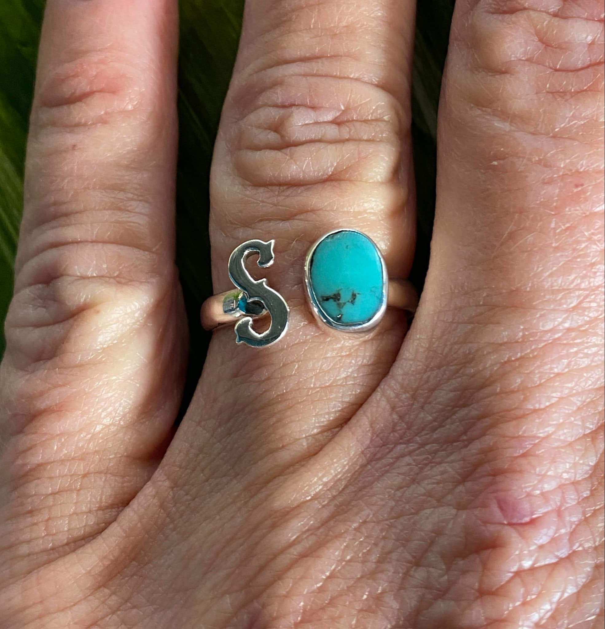 Handcrafted Sterling Silver & Turquoise Initial Rings