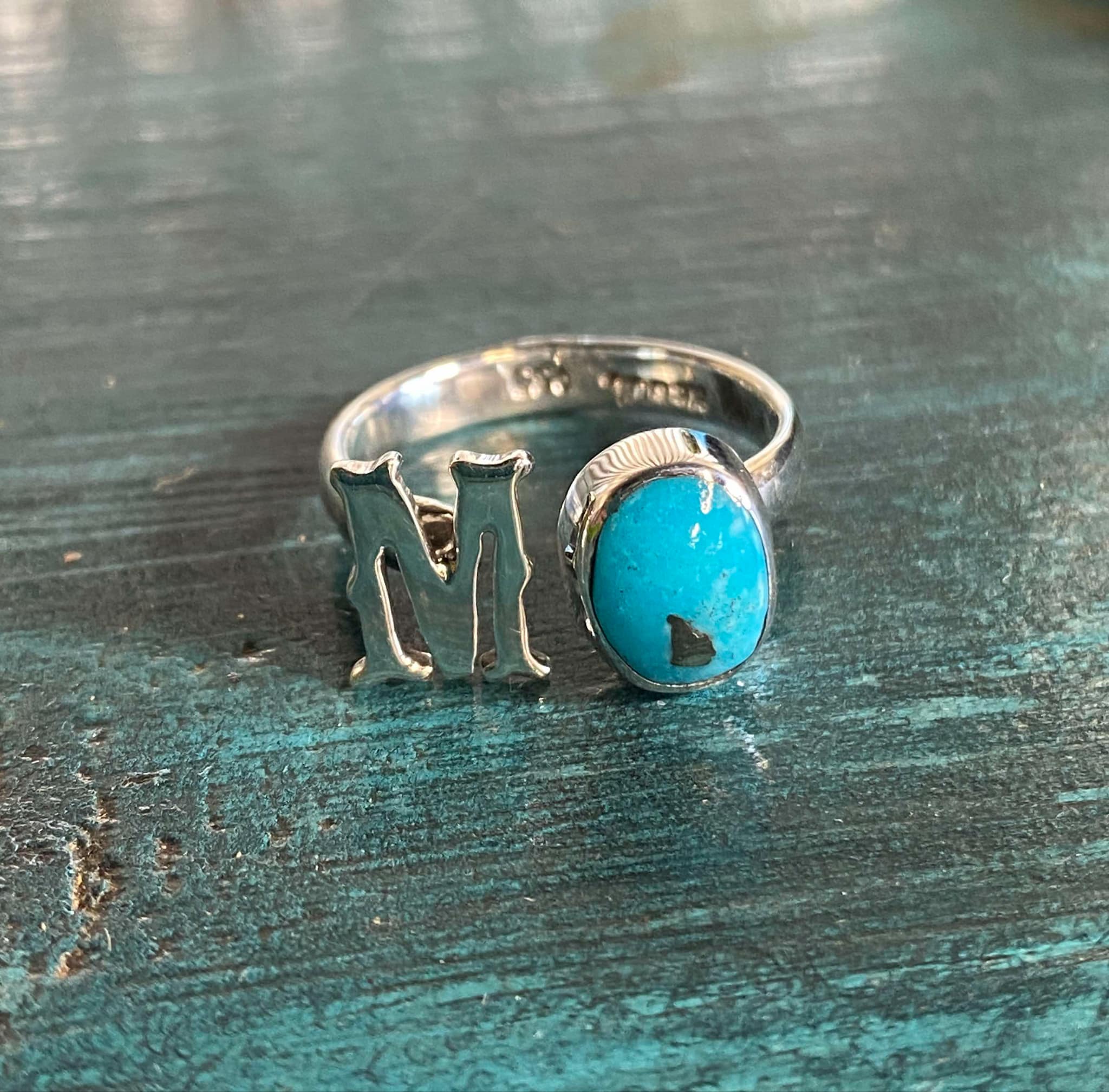 Handcrafted Sterling Silver & Turquoise Initial Rings