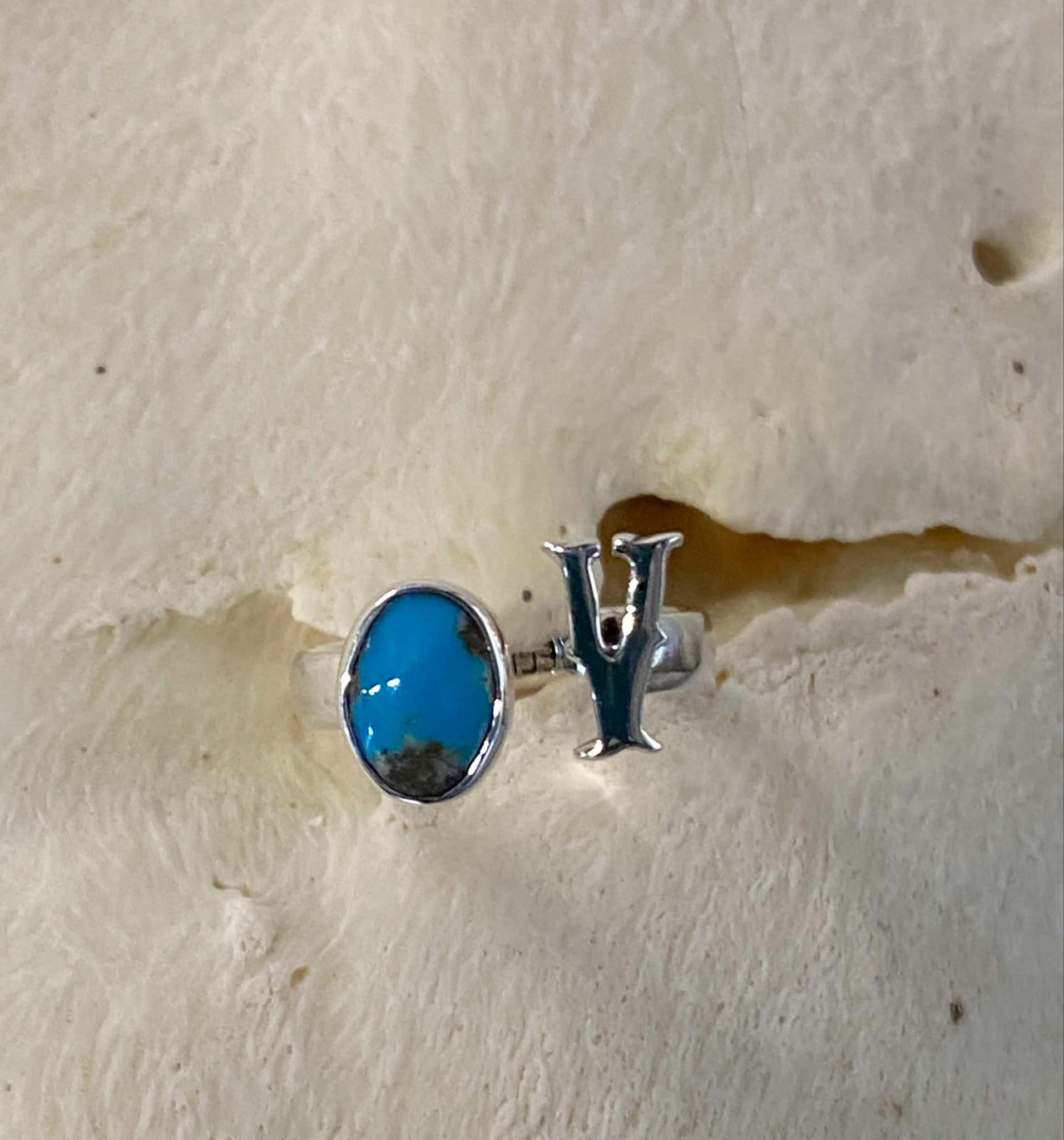 Handcrafted Sterling Silver & Turquoise Initial Rings