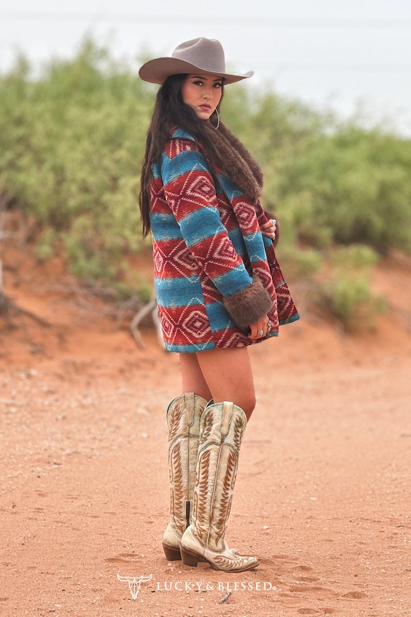 L&B Aztec Wool Blend Coat with Removable Fur