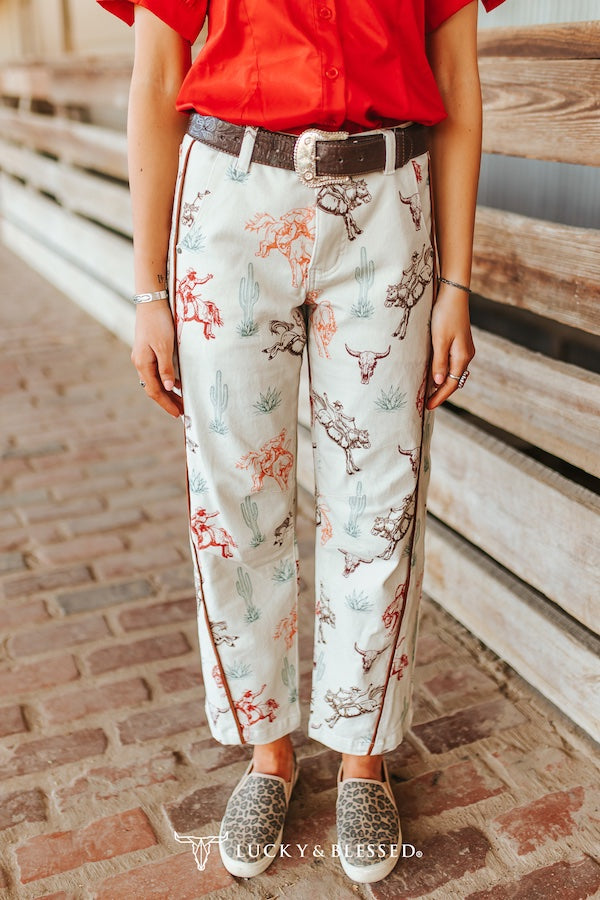L&B Western Print Mid Rise Barrel Jeans