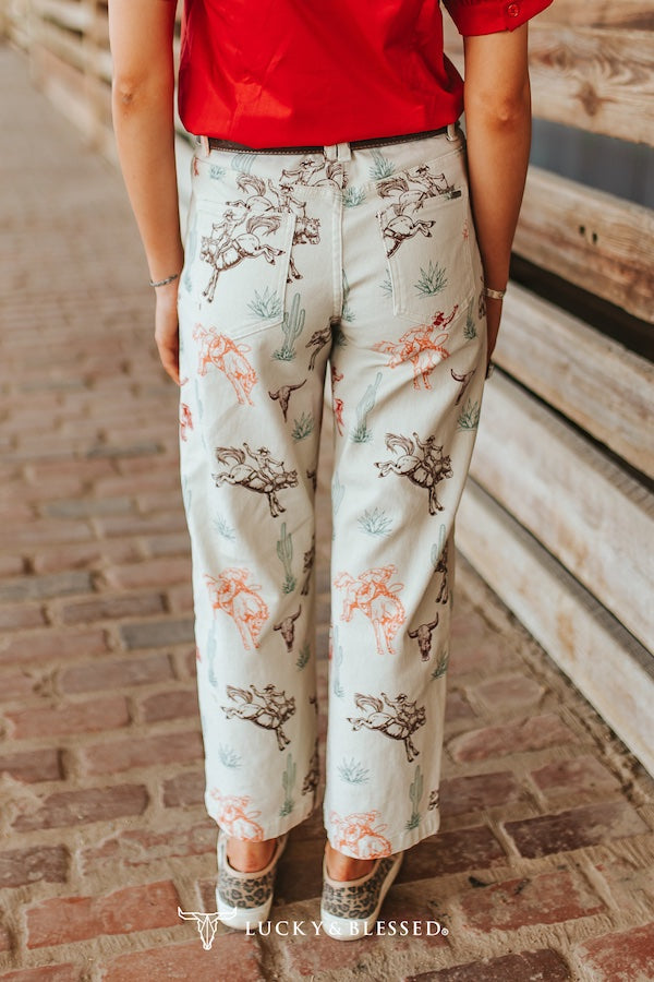 L&B Western Print Mid Rise Barrel Jeans