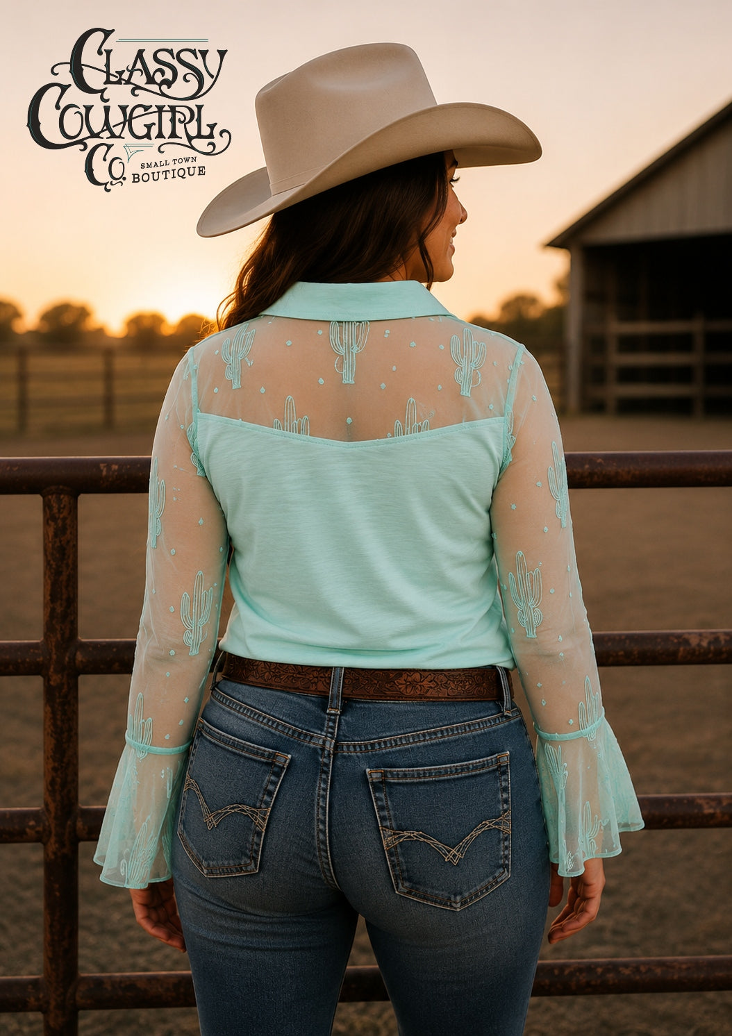 L&B Mint Button Up with Lace Sleeves
