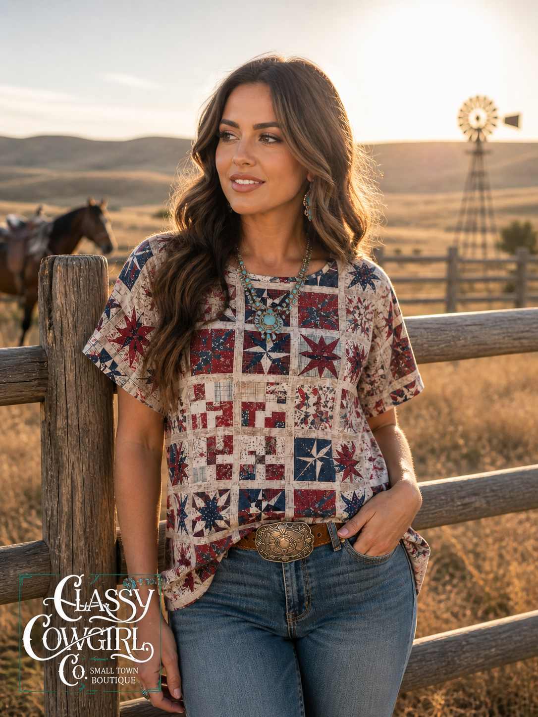 Sterling Kreek Patchwork Patriot Mesh Top