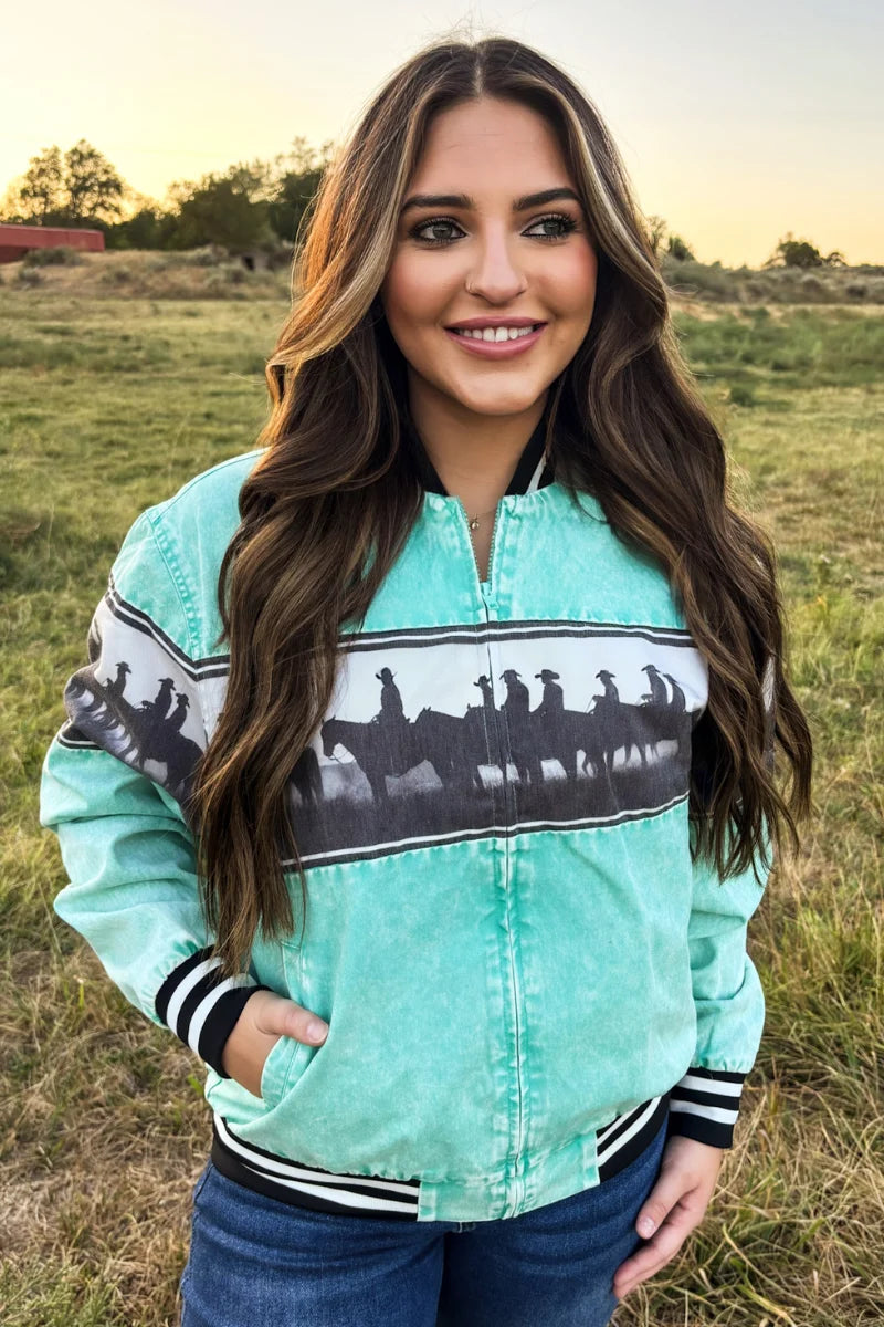 Sterling Kreek Cowboy Round Up Turquoise Bomber Jacket