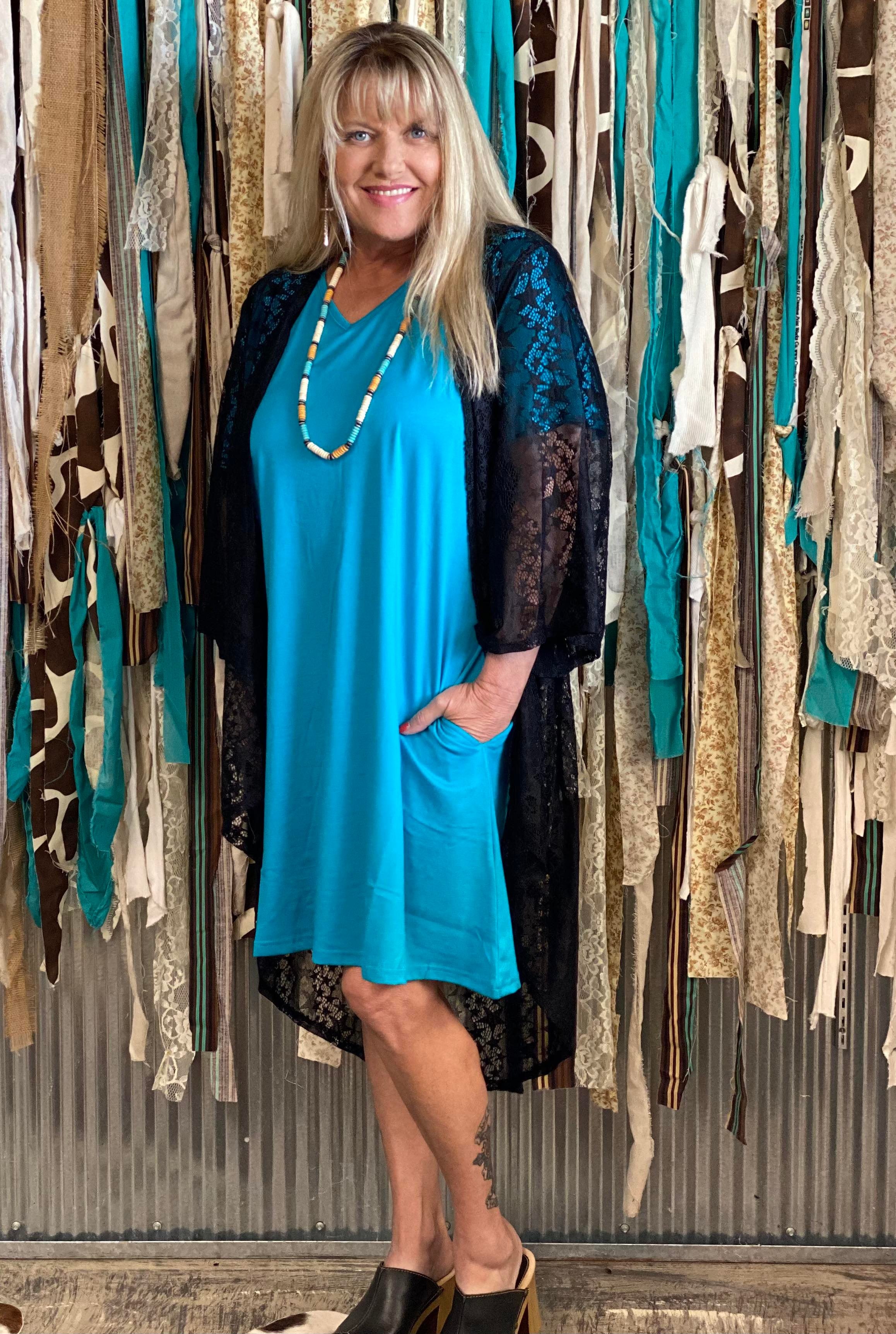 SALE- L&B Black Star Lace 3/4 Sleeve Kimono