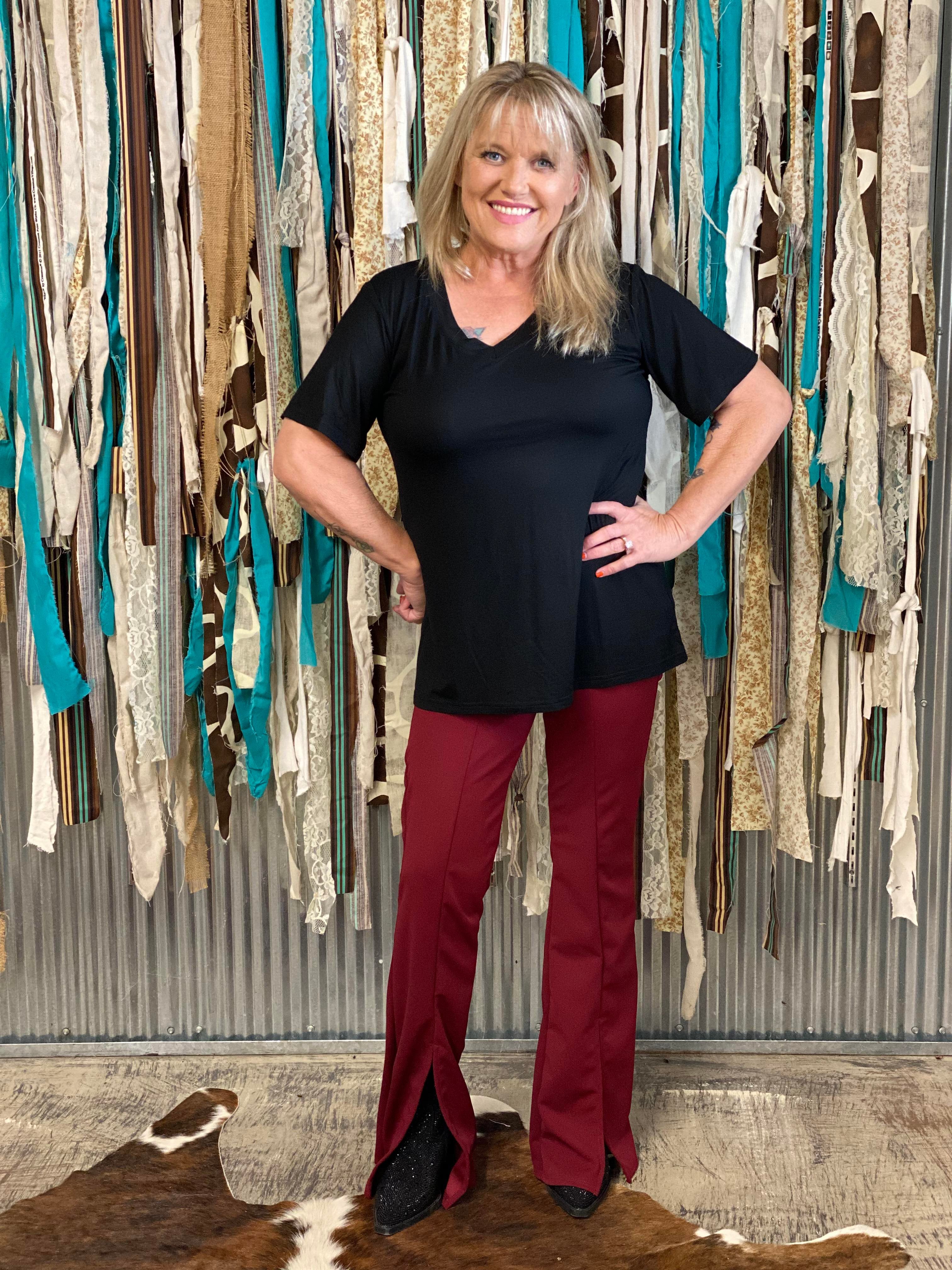 SALE L&B Burgundy Straight Leg Dress Pants w/ Front Slit