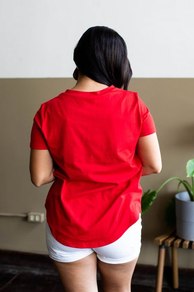 SALE- Essential Red Short Sleeve Round Hem Pocket Top