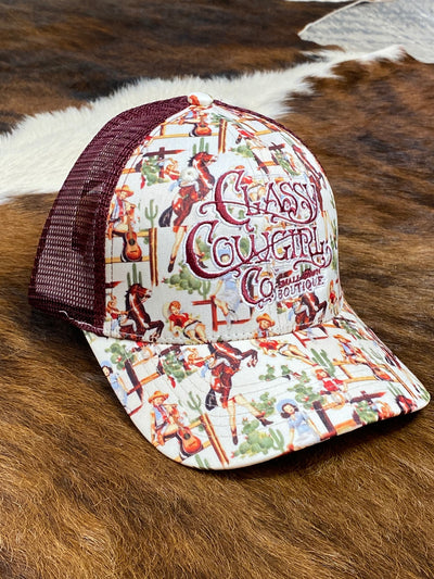 SALE Classy Cowgirl Co Vintage Cowgirl Print Cap