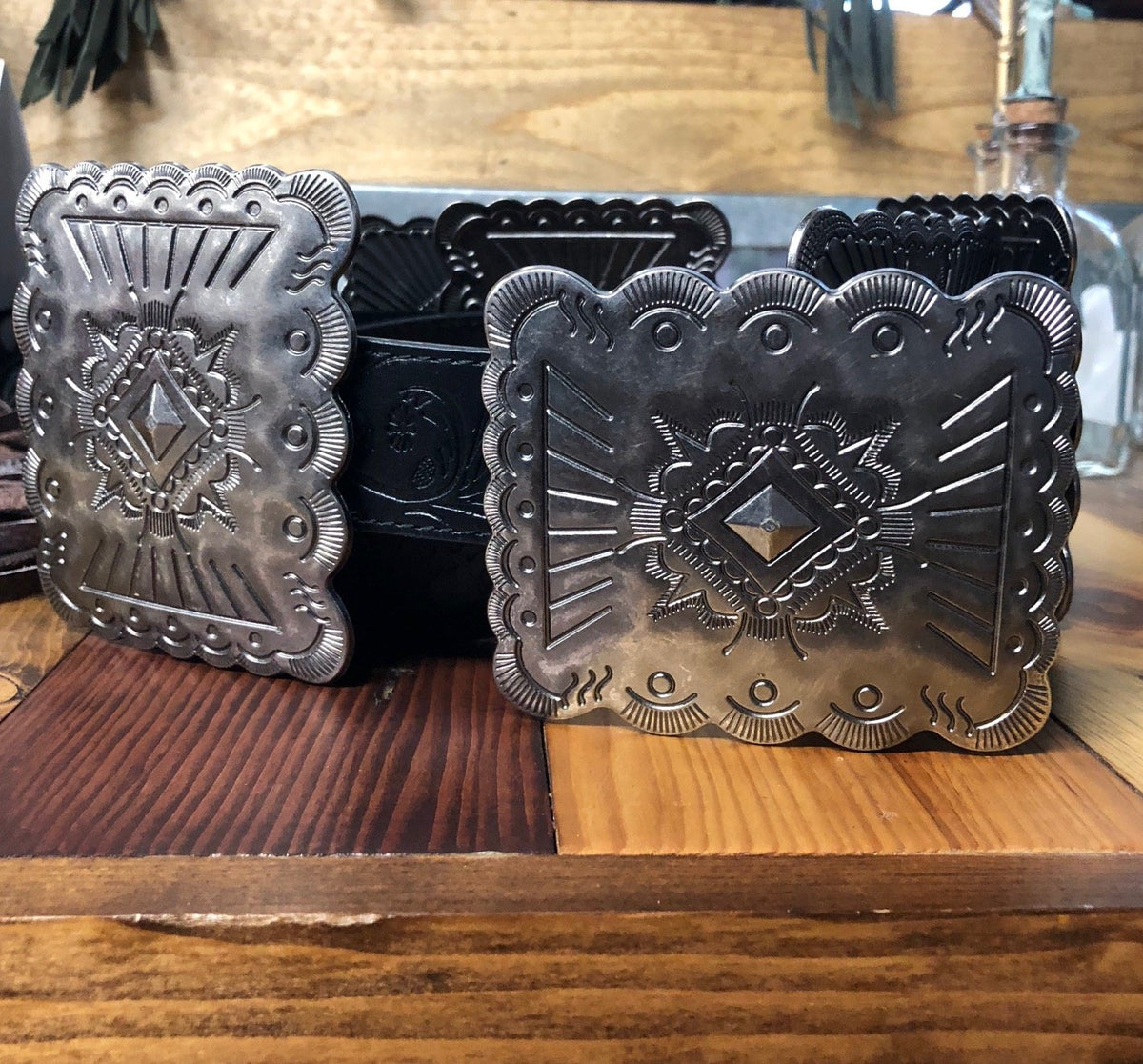 Vintage Style Southwestern Concho Square Buckle Belt, A Vintage, Buckle, Concho, Turquoise, Hallmark  main image 4