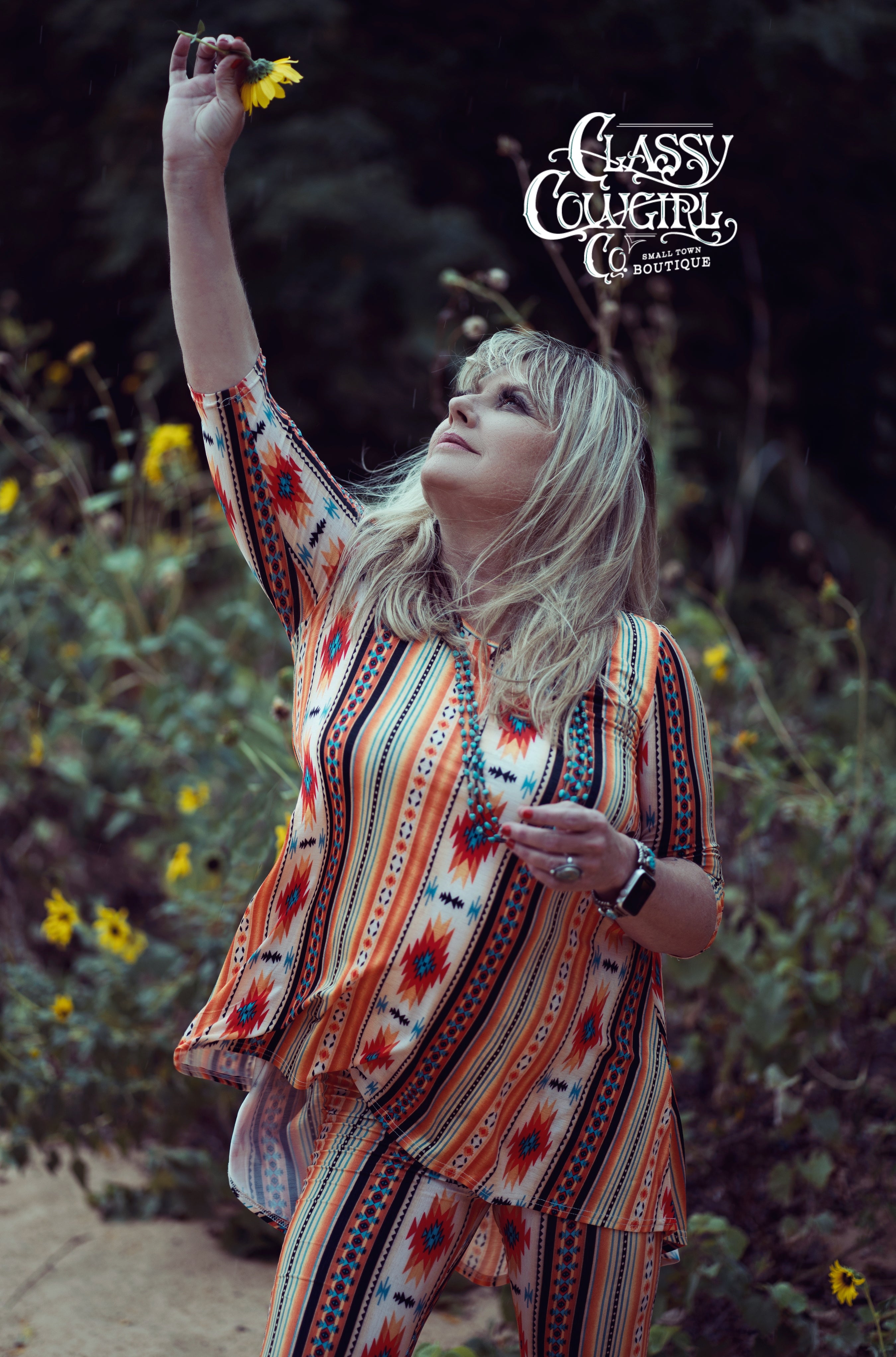 SALE- Classy Cowgirl 3/4 sleeve hi low tunic - MH1983