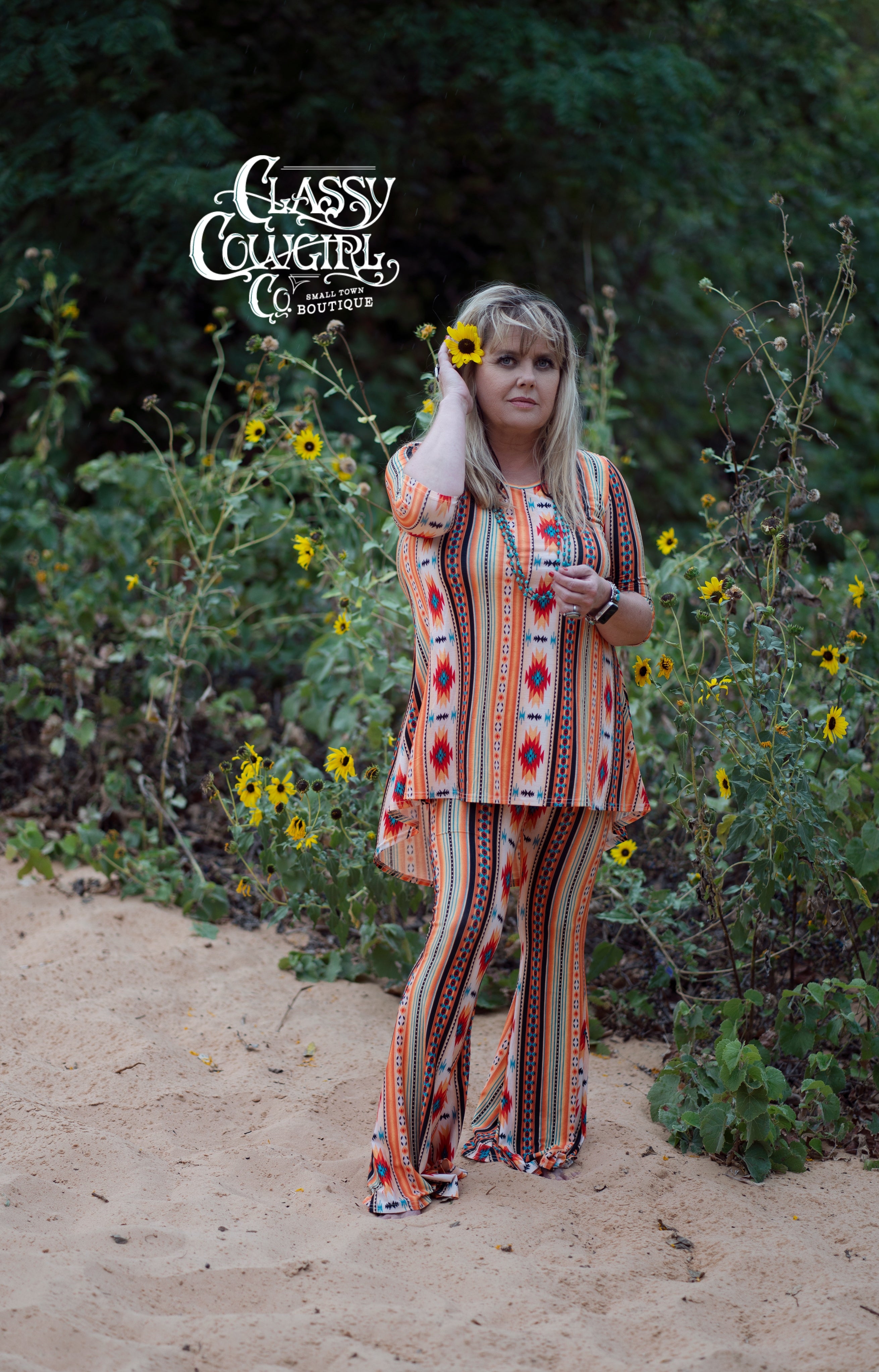 SALE- Classy Cowgirl 3/4 sleeve hi low tunic - MH1983