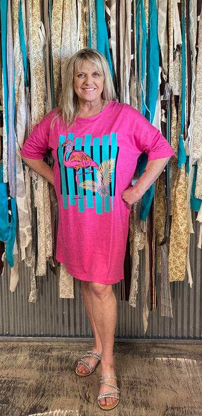 SALE- Let's Flamingle T shirt Dress