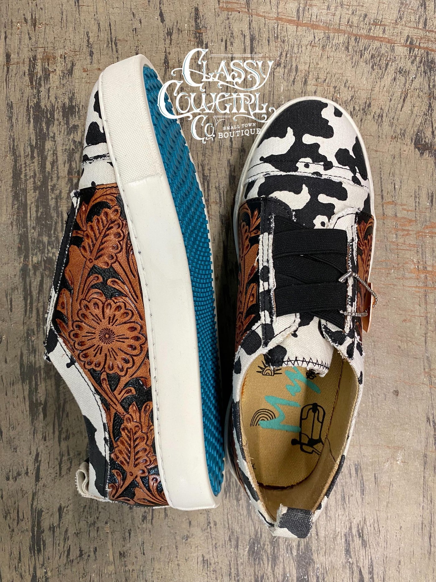 Cowprint Canvas & Tooled Leather Sneakers