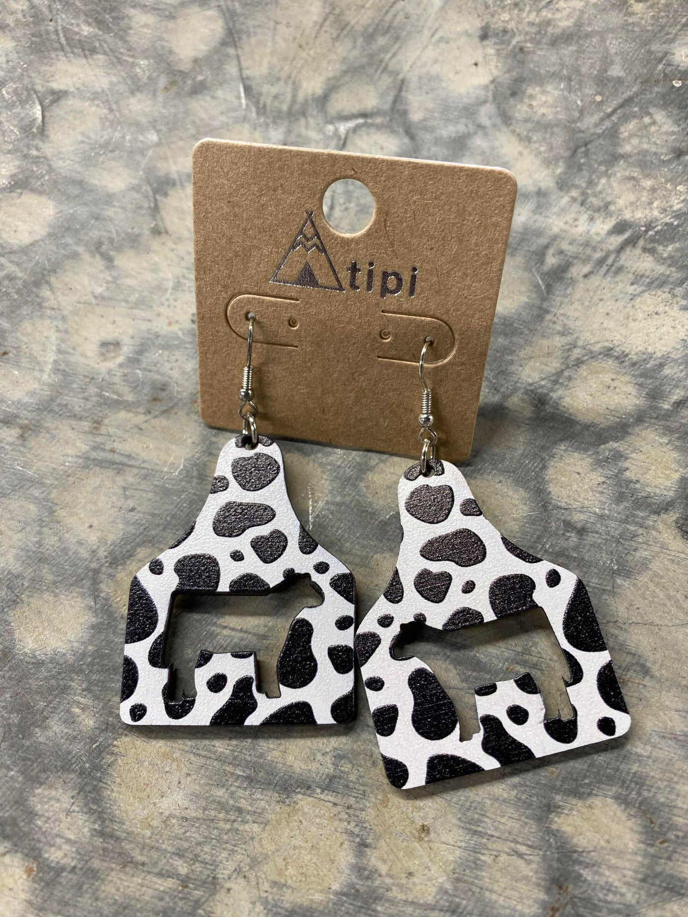 Cut Out Cattle Tag ” Cow Print Earrings