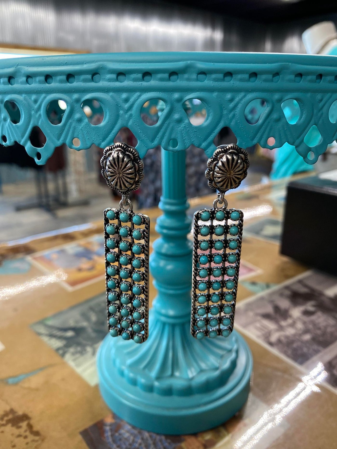 Turquoise Rectangle Dangle Earrings