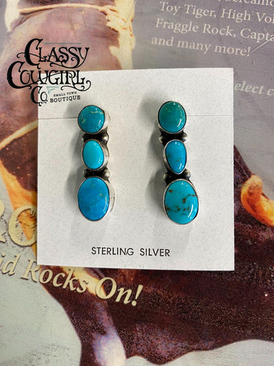 Authentic Tim Yazzie Kingman Turquoise Earrings - A