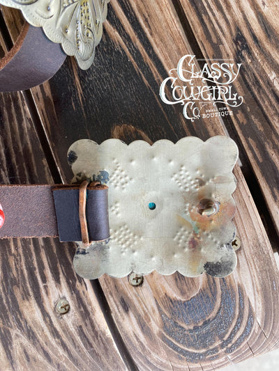 Leather Belt with Adjustable Conchos & Turquoise Stones  ADBLA106-51