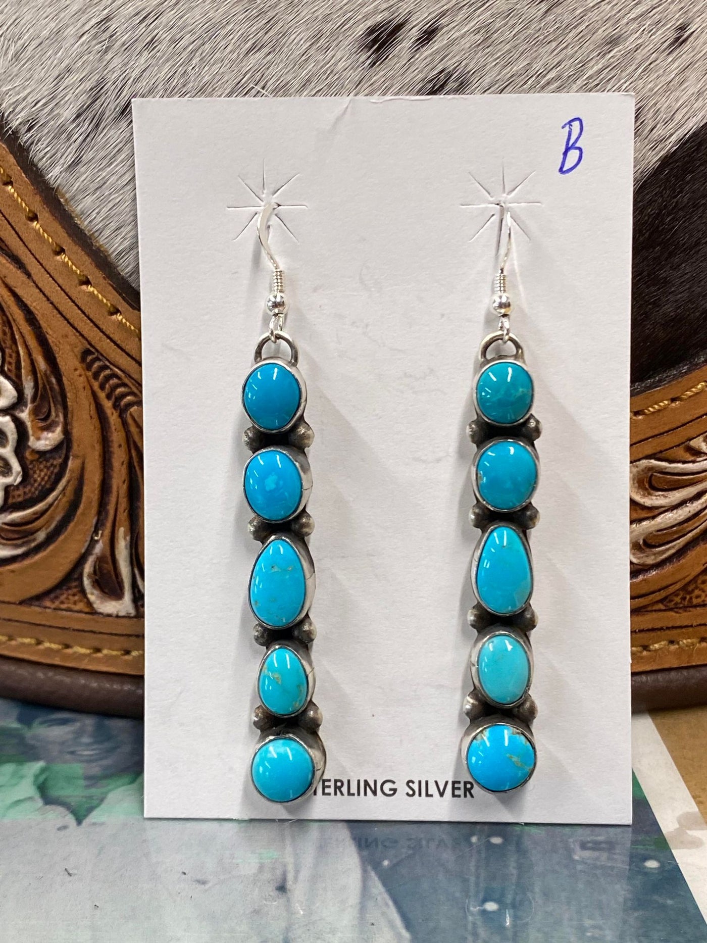 Authentic Navajo Kingman turquoise earrings- B