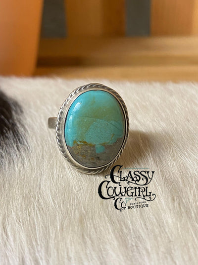 Authentic Navajo Thunder Mountain Turquoise Adjustable Ring- C
