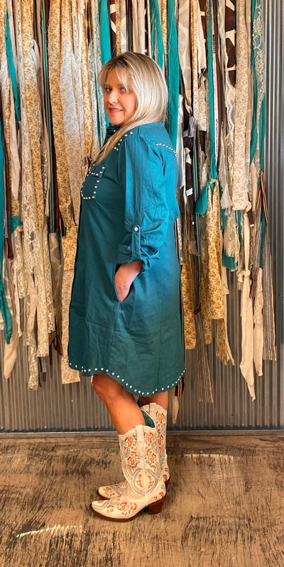 L&B Denim Dress with Stud Detail- Jade