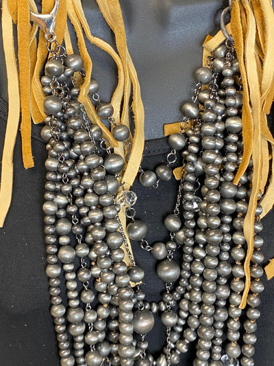 Cowboy Leather Massive Pearl Necklace
