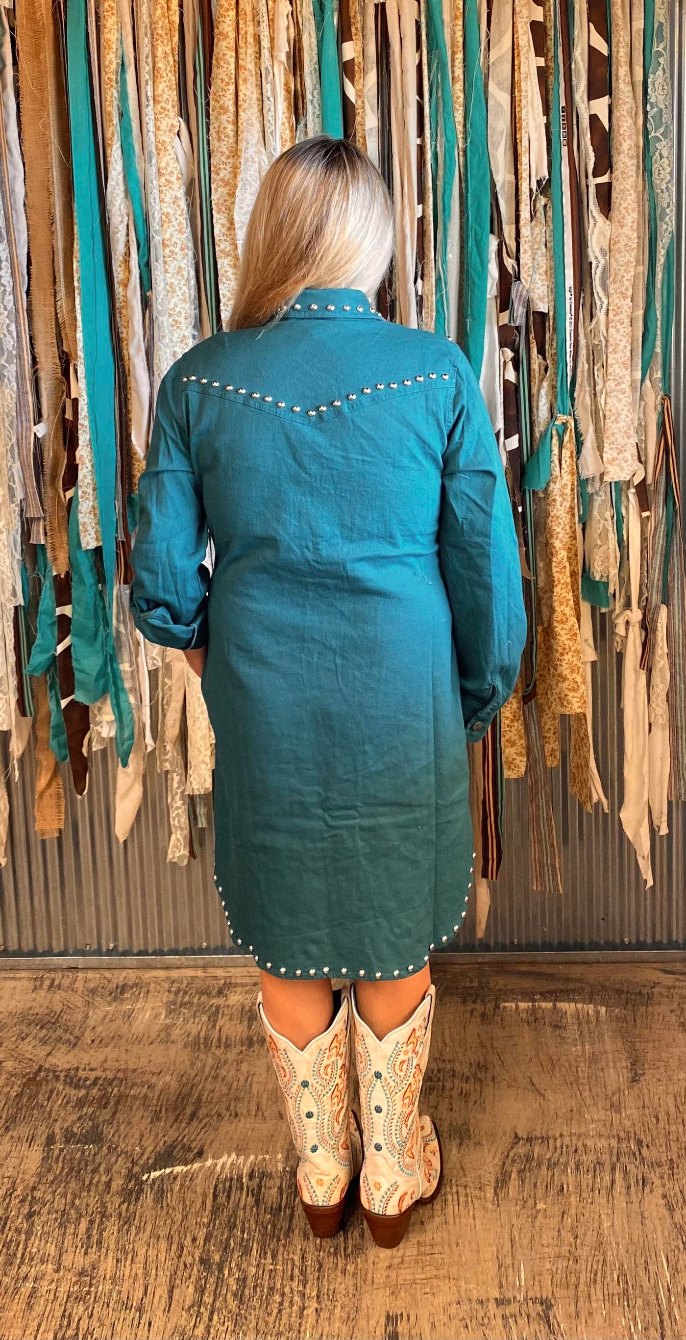 L&B Denim Dress with Stud Detail- Jade