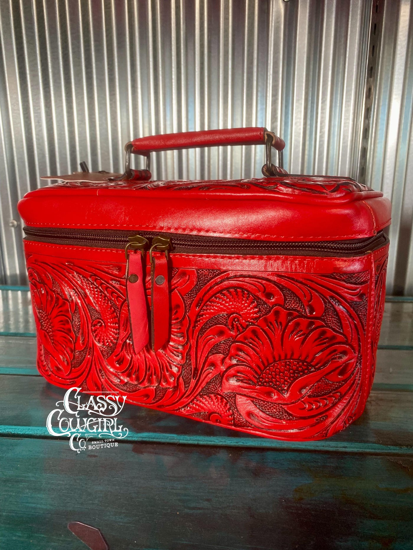 Red Tooled leather makeup Case ADBG1251B