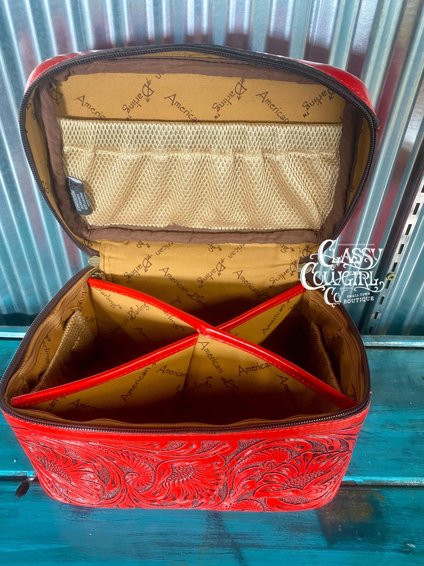 Red Tooled leather makeup Case ADBG1251B