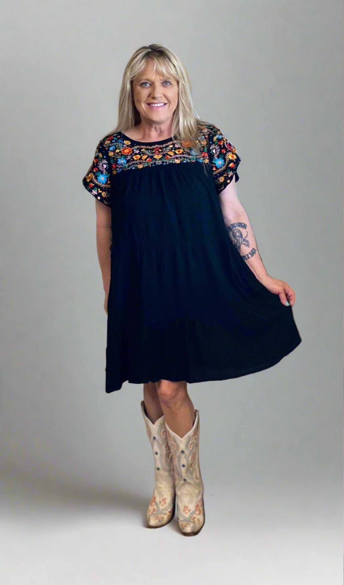 SALE- L&B Flowy Dress with Embroidered Detail