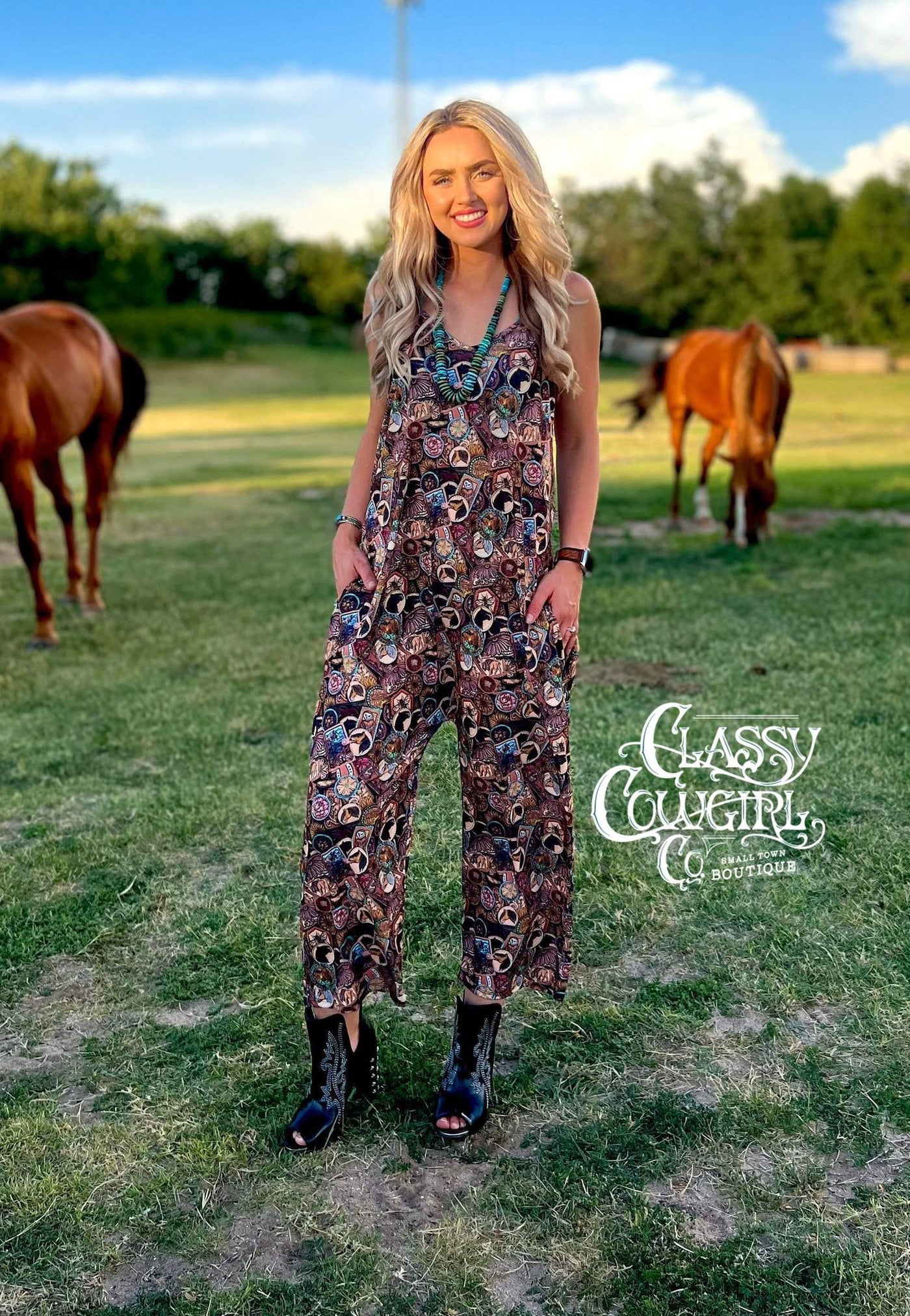 SALE- L&B Western Patch Jumpsuit