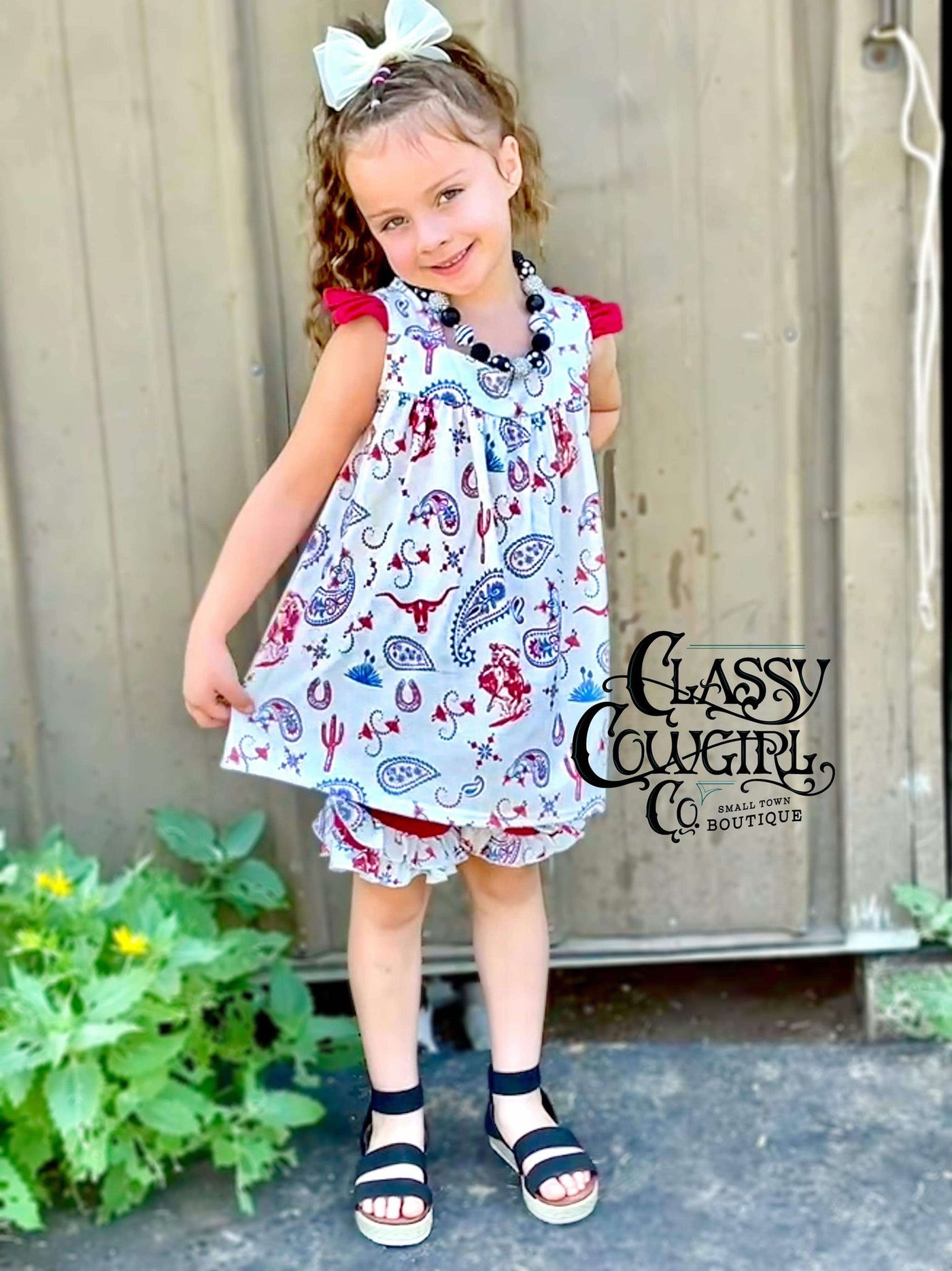 Kids Paisley & Western Print Short Set