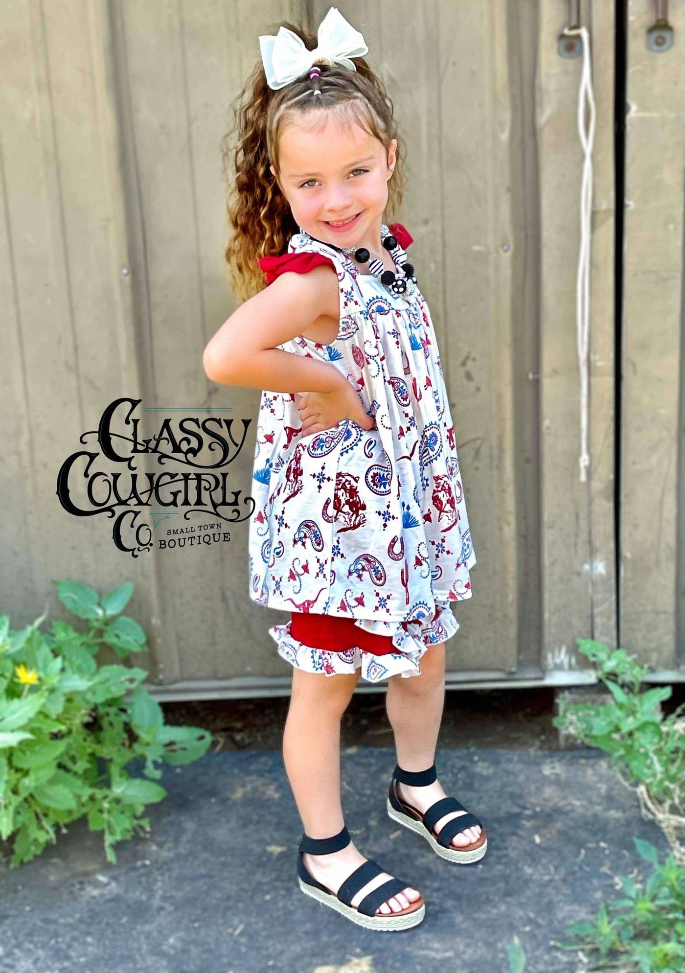 Kids Paisley & Western Print Short Set