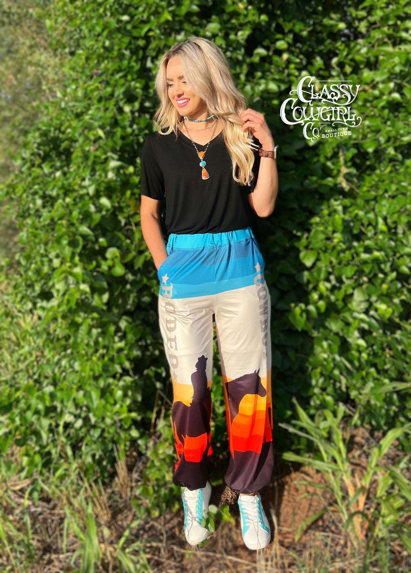 Lucky & Blessed Western Print Joggers