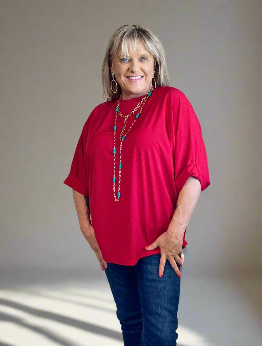 Lucky & blessed Red Dolman Top