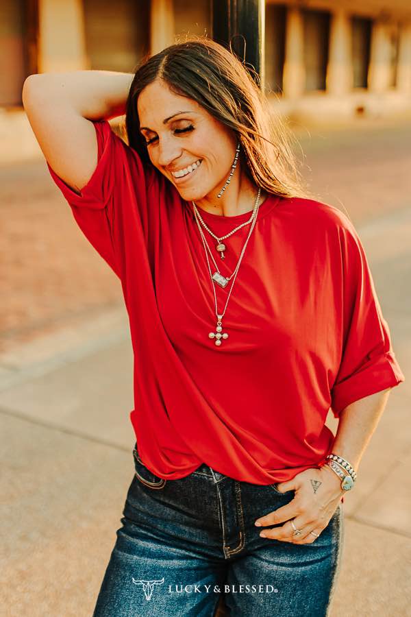 Lucky & blessed Red Dolman Top