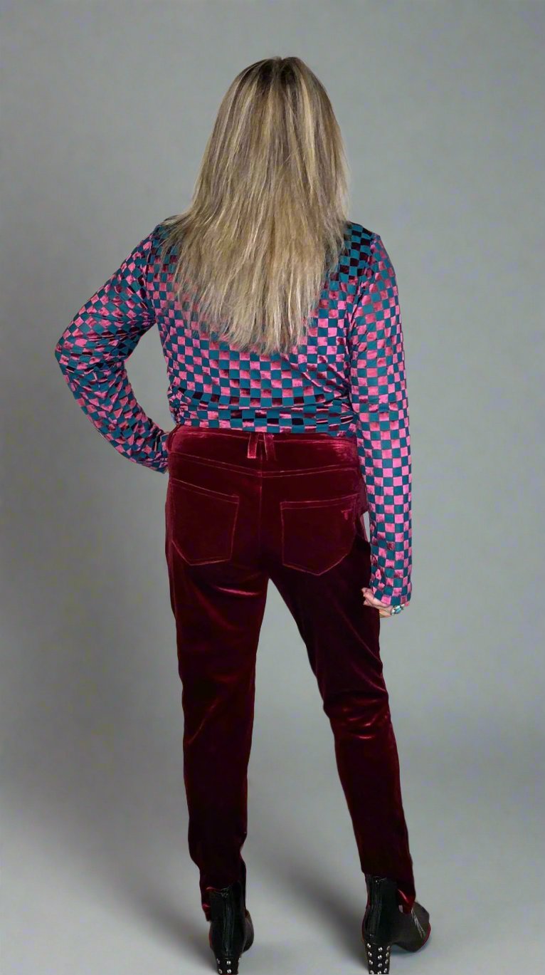 L&B Cropped Burgundy Velvet Skinny Pants