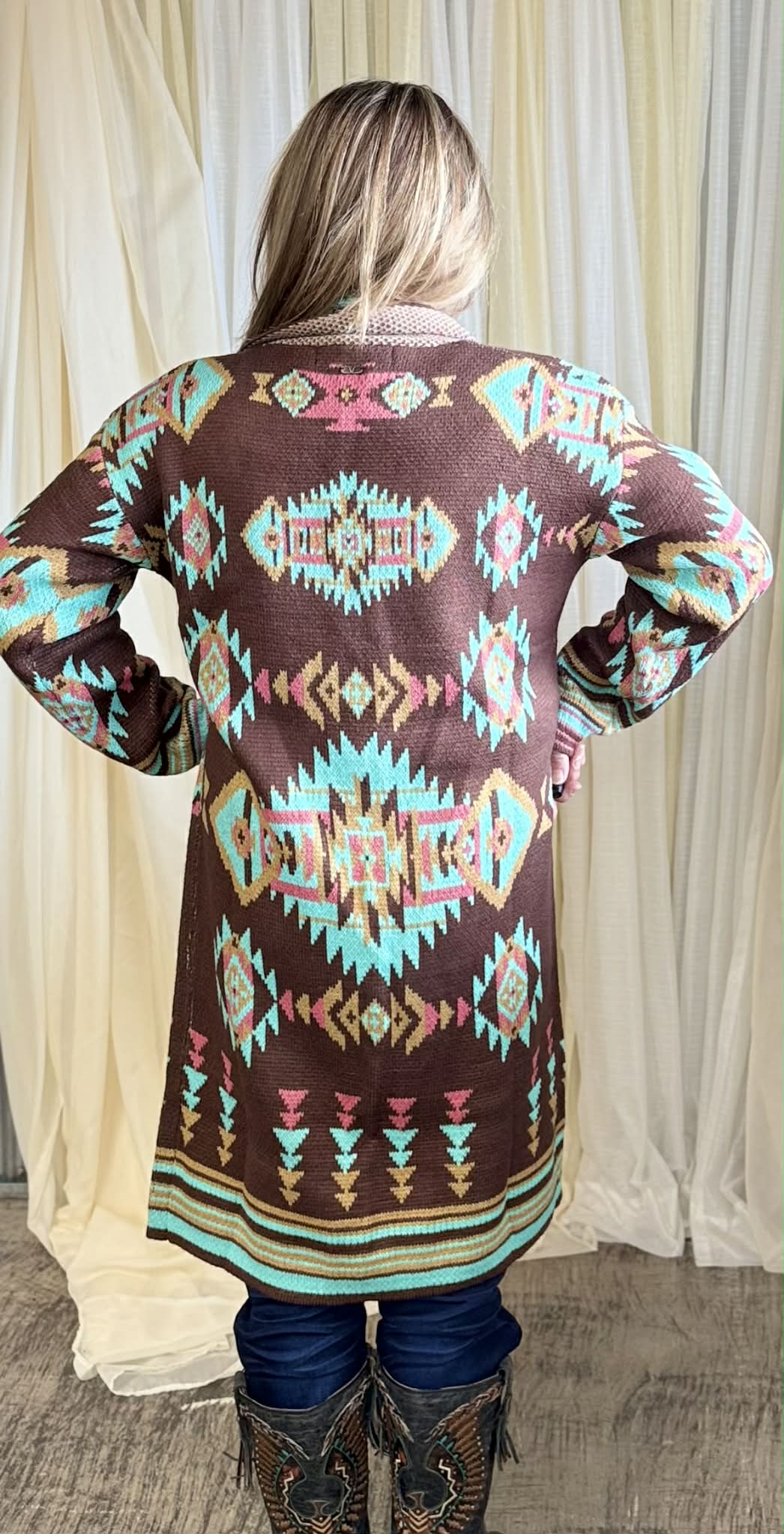 Brown & Turquoise Knitted Cardigan