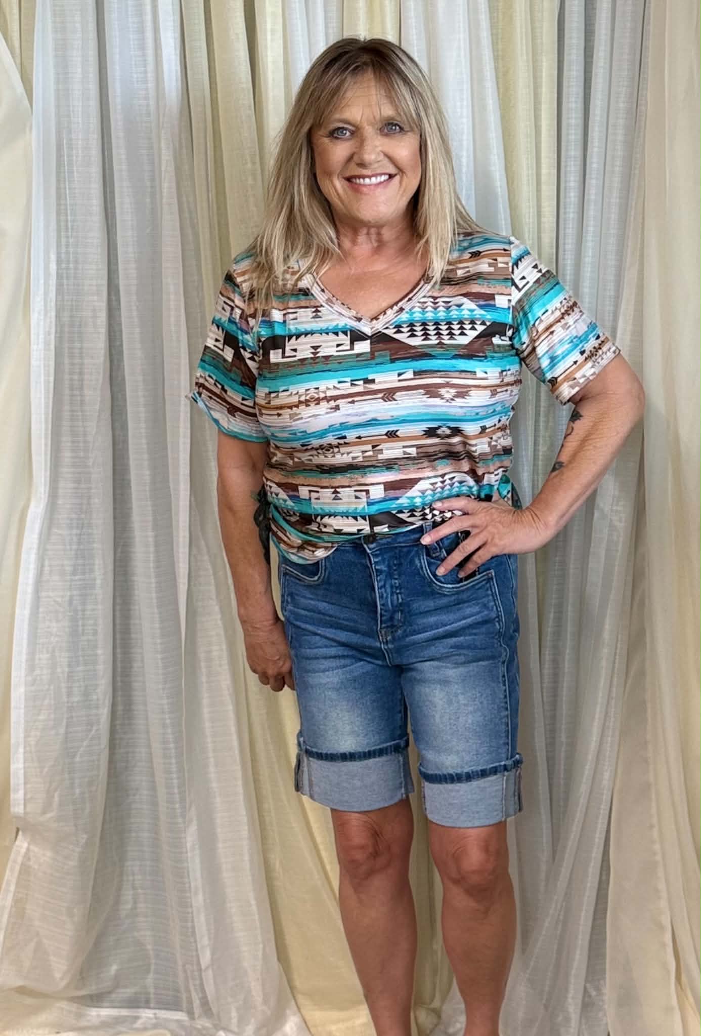 Sterling Kreek Rust Turquoise Aztec Top