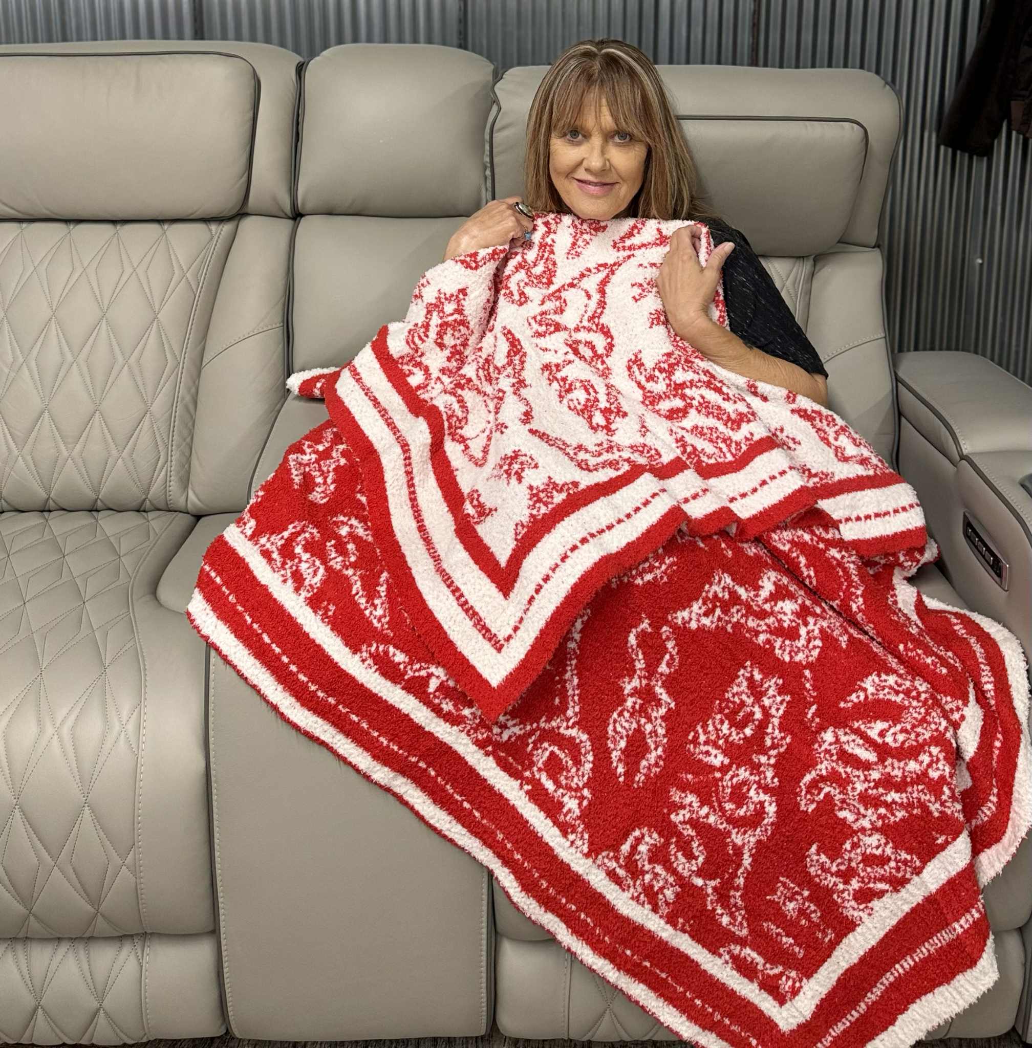 Red & White Boot Stitch Blanket