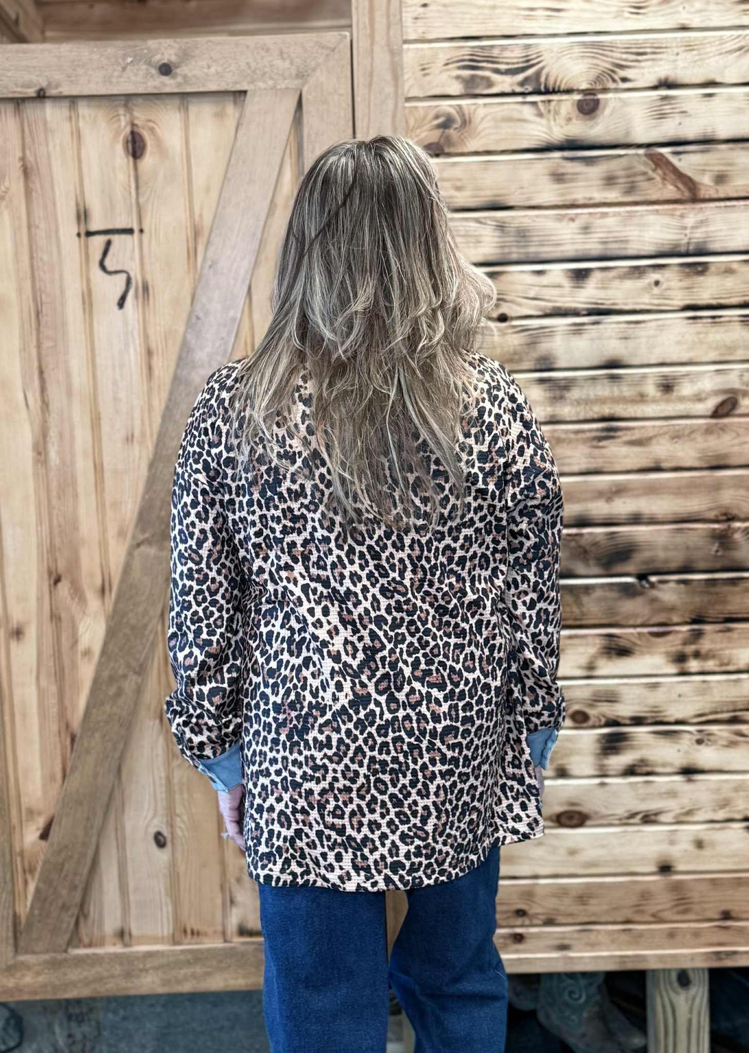 L&B Brown Leopard Double Layered Denim Thermal Jacket