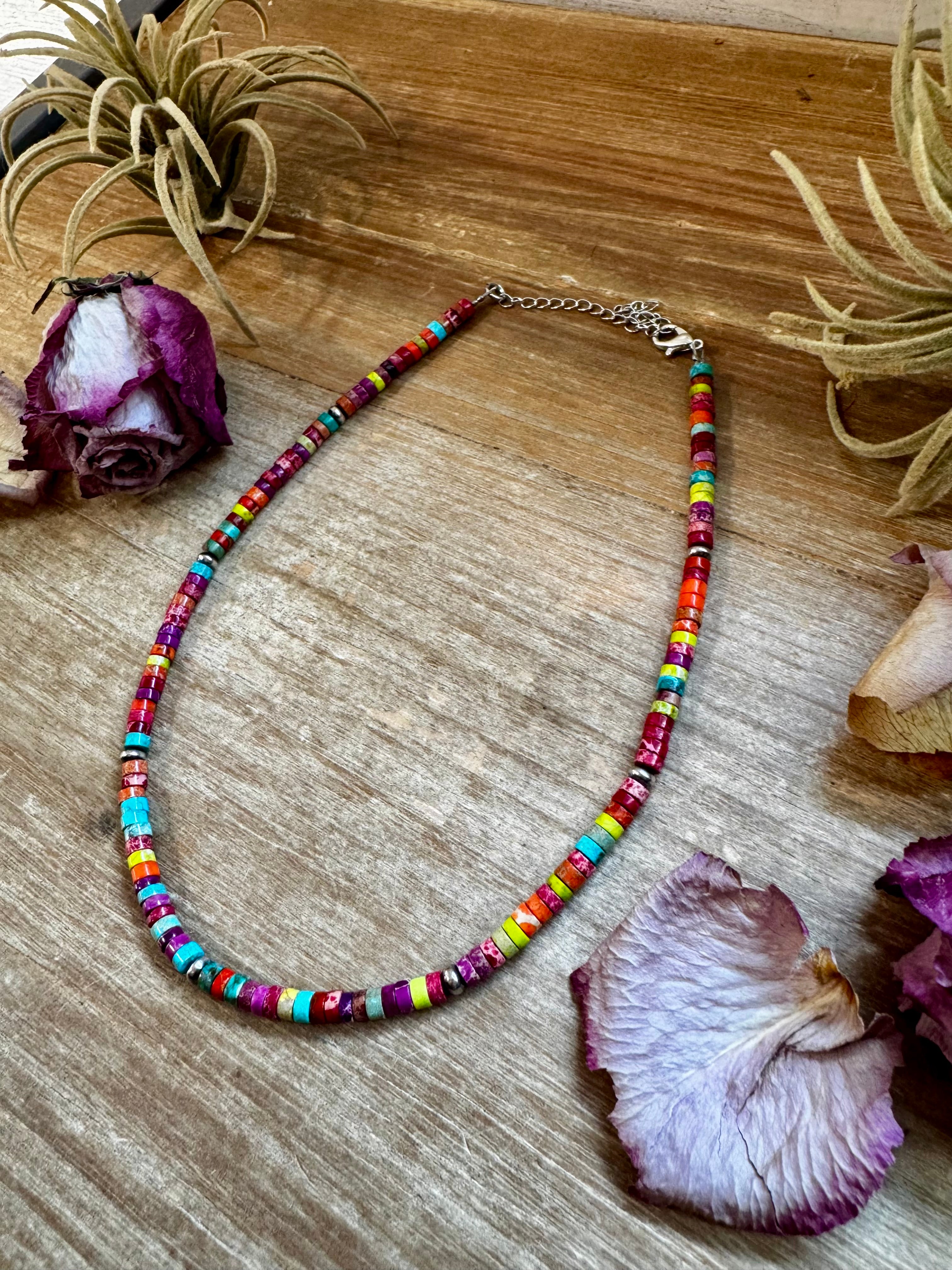 Magnesite Heishi Choker – Sterling Silver Pearls