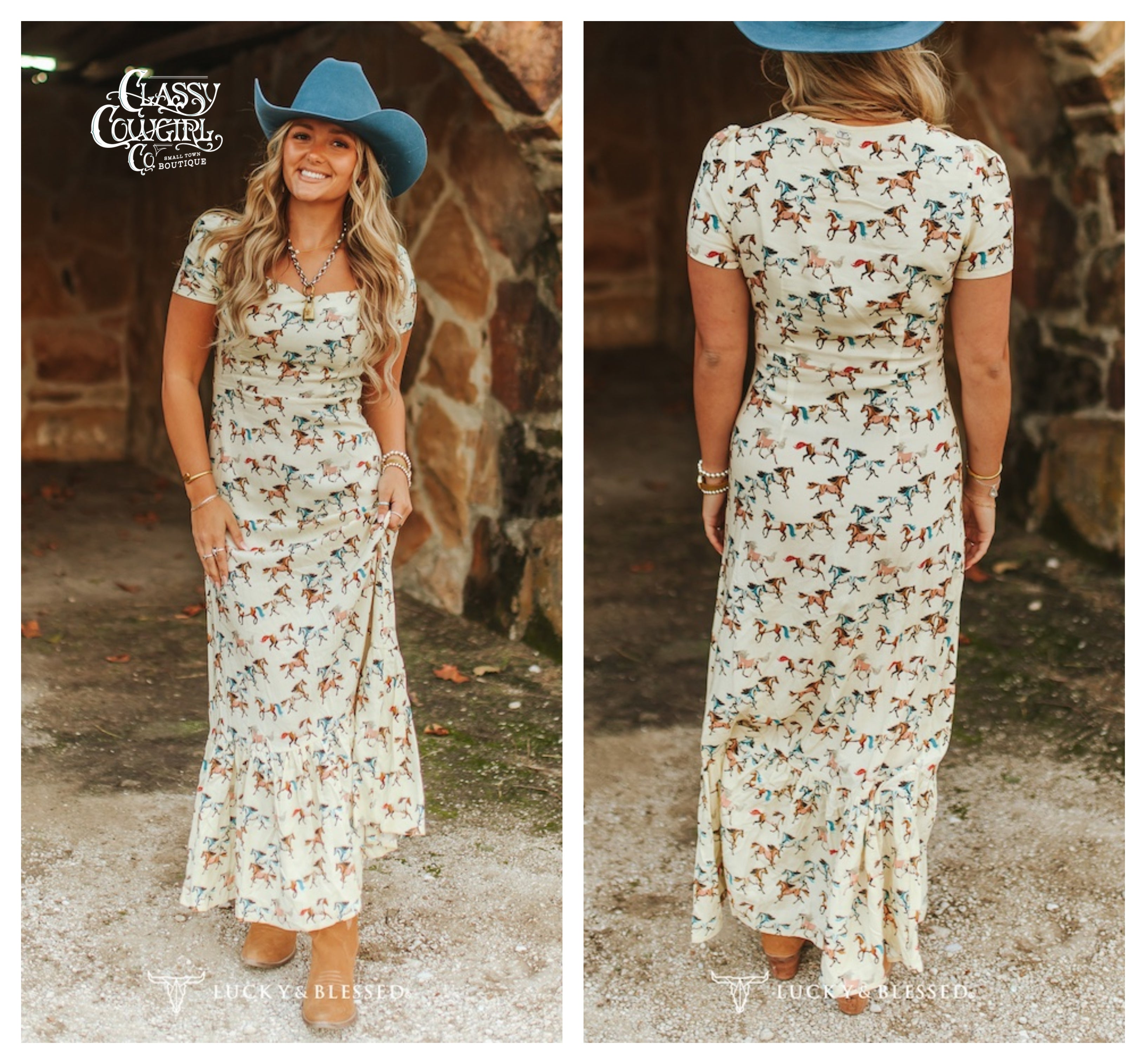 L&B Running Horse Ruffle Hem Dress