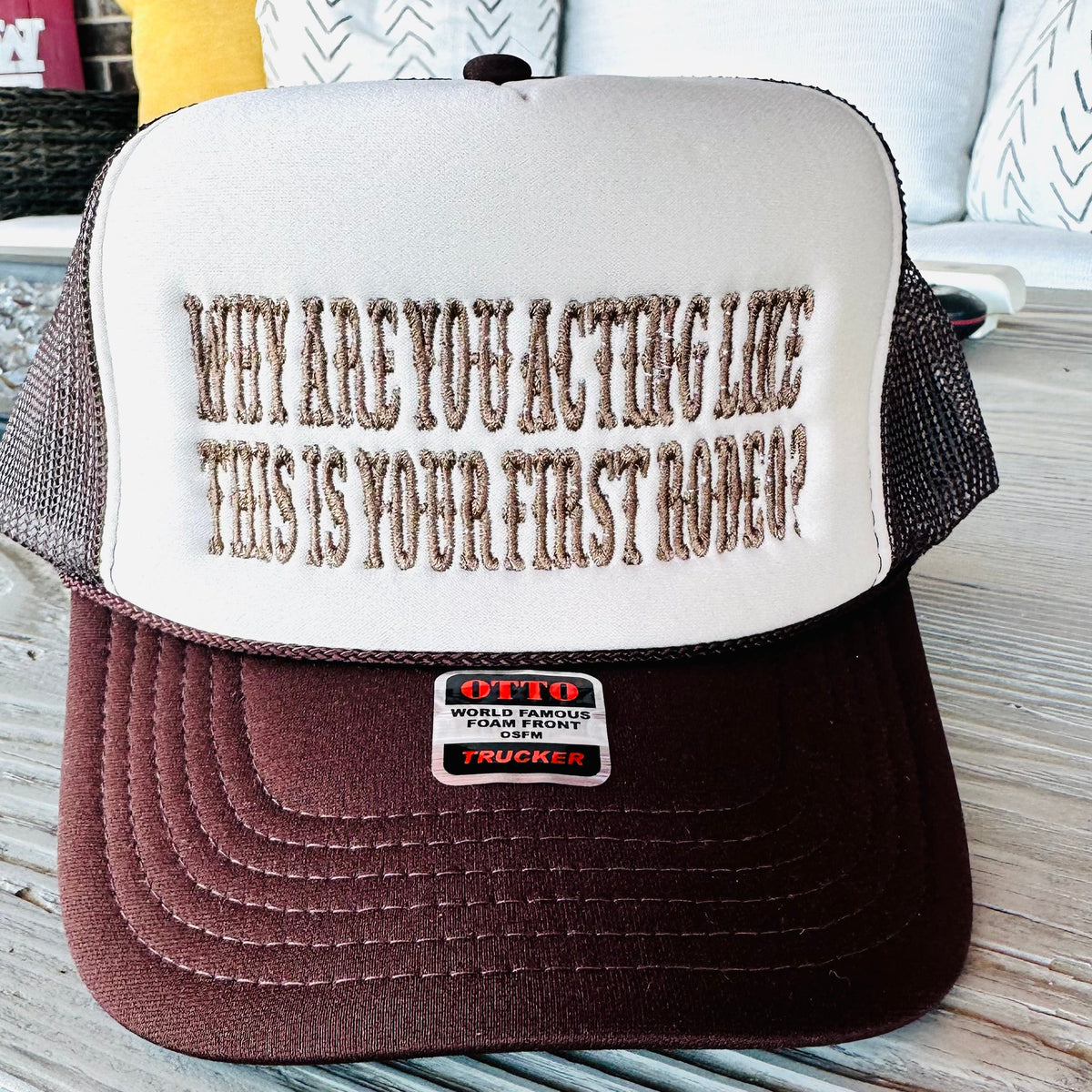 First Rodeo Embroidered Brown & Tan Trucker Hat display picture 3