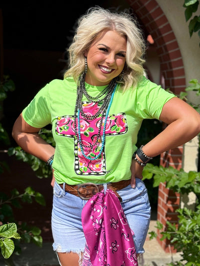 Callie Ann Stelter Pink Floral Cross Tee