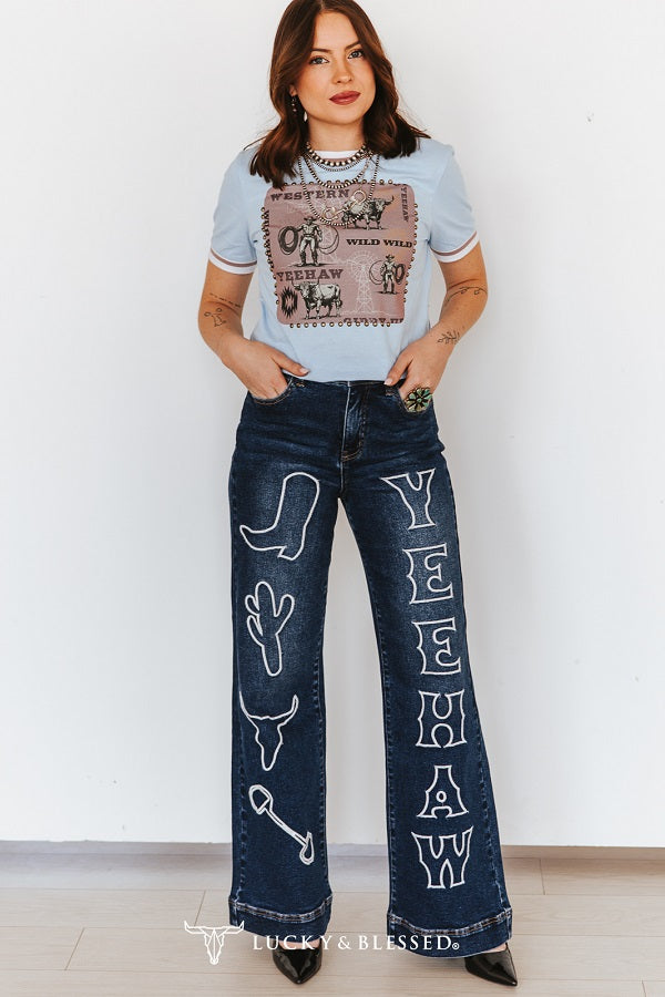 L&B Yee Haw Mid Rise Western Stitch Jeans  JE596-MW