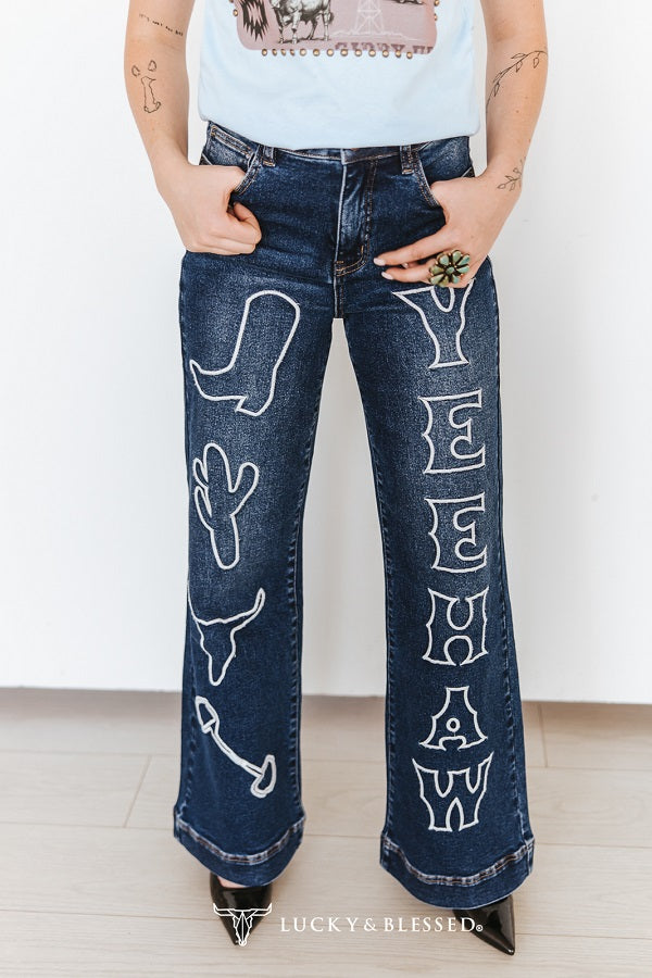L&B Yee Haw Mid Rise Western Stitch Jeans  JE596-MW