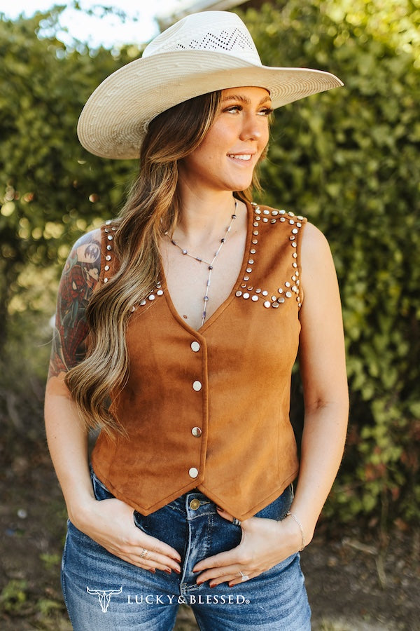 L&B Brown Suede Studded Vest