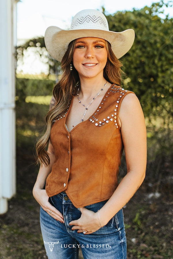 L&B Brown Suede Studded Vest